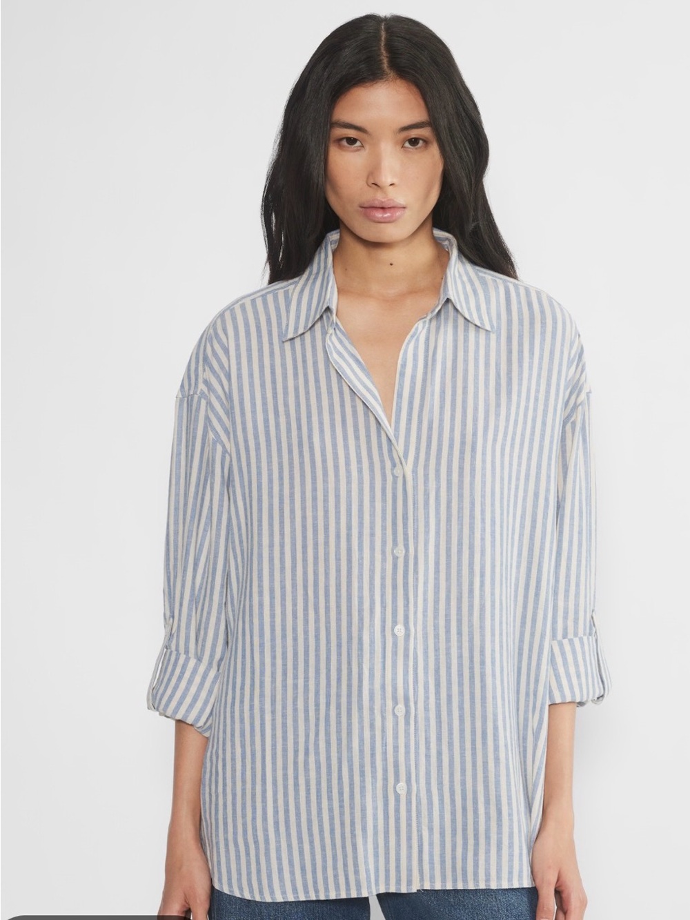 Aritzia Wilfred Free Relaxed Cotton Stripe Button-Down Shirt ( green)